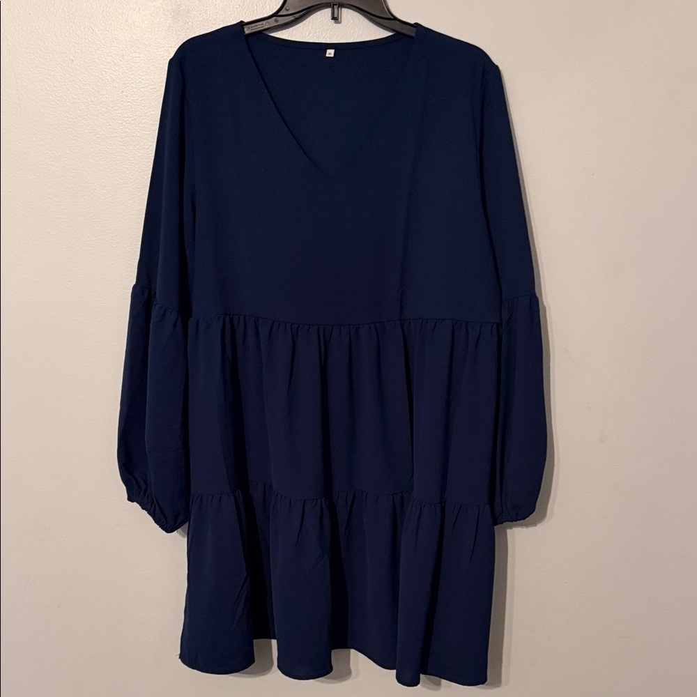 Chic Navy Tiered Long Sleeve Dress